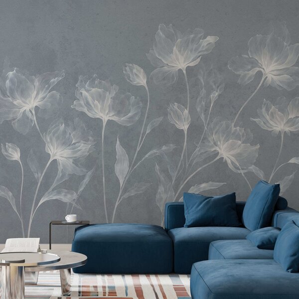 Carta da parati Fiori eleganti e vaporosi, con petali traslucidi disposti a strati su lunghi steli, Carta da parati Floreale, w05579v2 : Uwalls.it