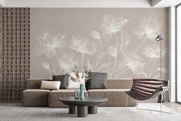 Carta da parati Fiori eleganti e vaporosi, con petali traslucidi disposti a strati su lunghi steli, Carta da parati Floreale, w05579v1 : Uwalls.it