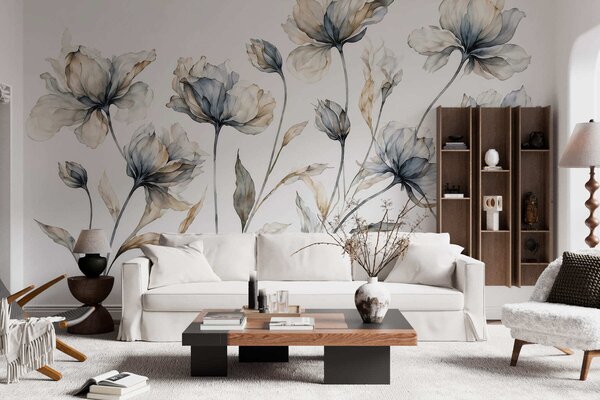 Carta da parati Fiori eleganti e vaporosi, con petali traslucidi disposti a strati su lunghi steli, Carta da parati Floreale, w05579 : Uwalls.it