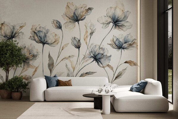 Carta da parati Fiori eleganti e vaporosi, con petali traslucidi disposti a strati su lunghi steli, Carta da parati Floreale, w05579 : Uwalls.it