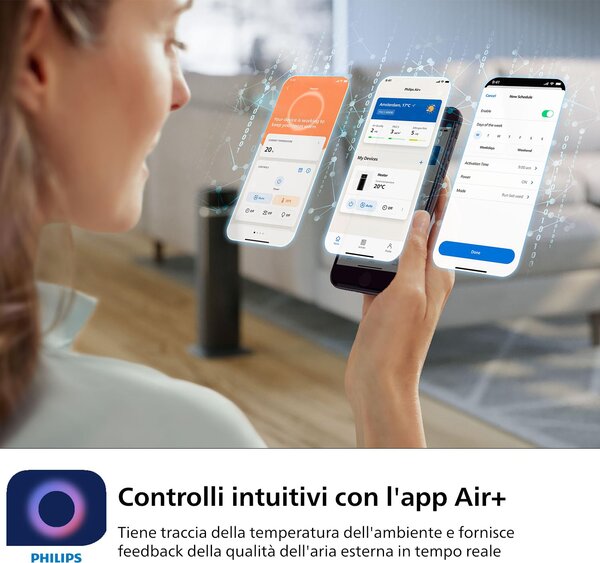 Philips Termoventilatore Ceramico a Torre Stufa Elettrica Oscillante, riscaldamento immediato in 2 secondi, AI per risparmio energetico, 5 funzioni