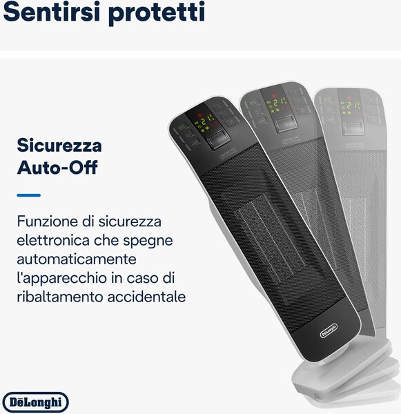 De Longhi Termoventilatore ceramico a Torre Stufa elettrica Potenza 2000 Watt Oscillante Timer - HFX65V20