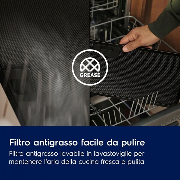 Electrolux Cappa Cucina Aspirante a Parete Larghezza 60 cm Profondit 45 cm Classe C colore Nero - LFT416K ExtractionTech 600