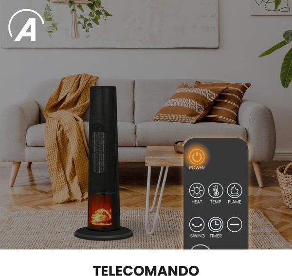 Ardes Termoventilatore Ceramico a Torre Stufa Effetto Fiamma 2000 Watt colore Grigio - AR4P22FP