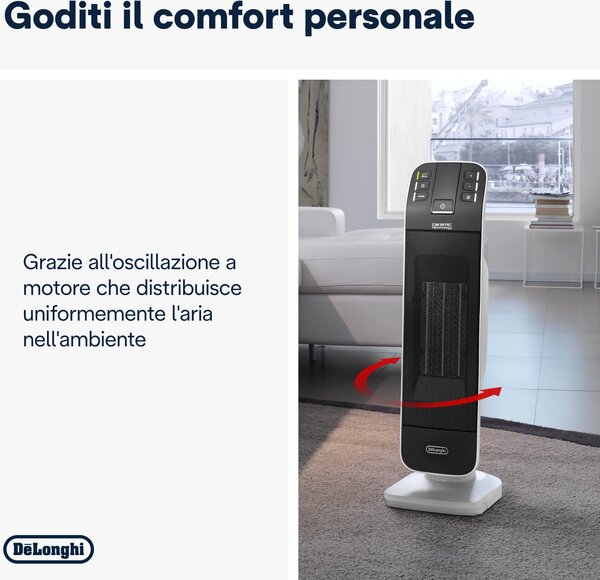 De Longhi Termoventilatore ceramico a Torre Stufa elettrica Potenza 2000 Watt Oscillante Timer - HFX65V20