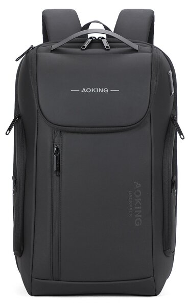 Zaino unisex nero in poliestere, con cerniera e scomparti multifunzionali, altezza 47,5 cm