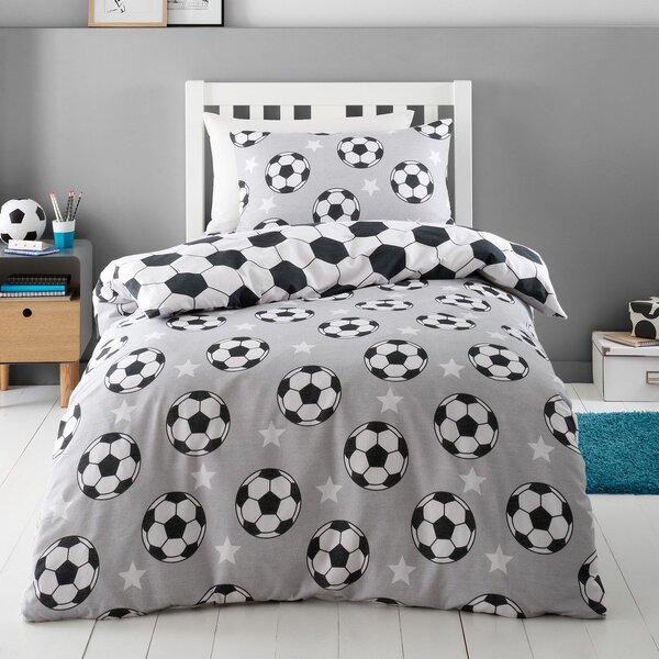 Set copripiumino e federa da bambini grigio in flanella per letto matrimoniale 200x200 cm Football Stars – Catherine Lansfield