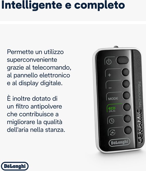 De Longhi Termoventilatore ceramico a Torre Stufa elettrica Potenza 2400 Watt Oscillante Ventilazione estiva Timer - TCH 8993ER.BC