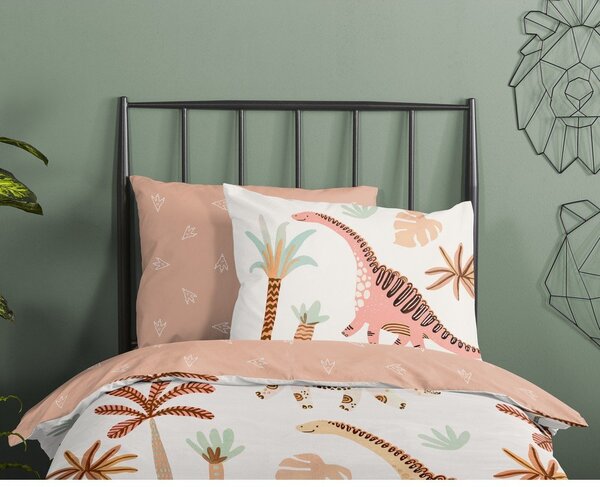 Set copripiumino e federa da bambini marrone/beige in cotone per culla 100x135 cm Dino – Good Morning