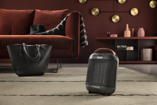 De Longhi Termoventilatore Ceramico Stufa elettrica Caldobagno Potenza 1800 Watt Ventilazione estiva Termostato colore Antracite - HFX30C18.AG Caps