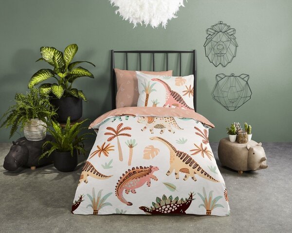 Set copripiumino e federa da bambini marrone/beige in cotone per culla 100x135 cm Dino – Good Morning