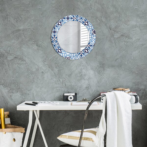 Specchio tondo con decoro Pattern arabo blu fi 50 cm