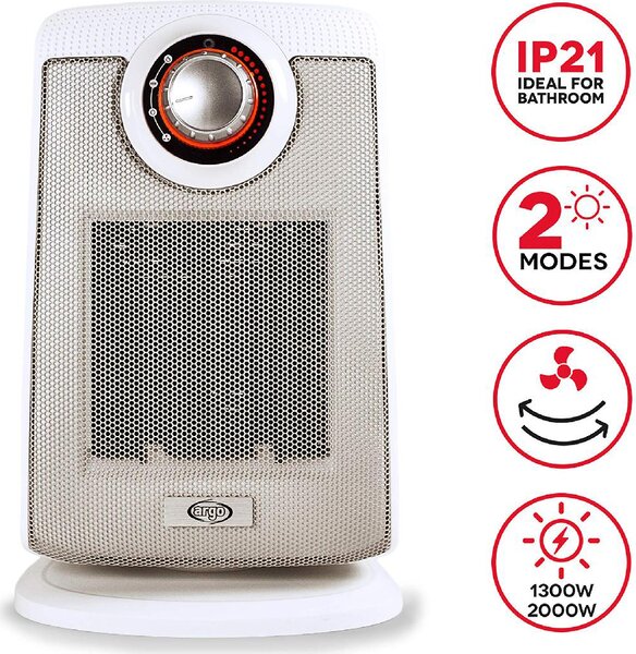 Argo Termoventilatore Ceramico Stufa elettrica Caldobagno Potenza 2000 Watt Oscillante con Termostato - BEAT ICE