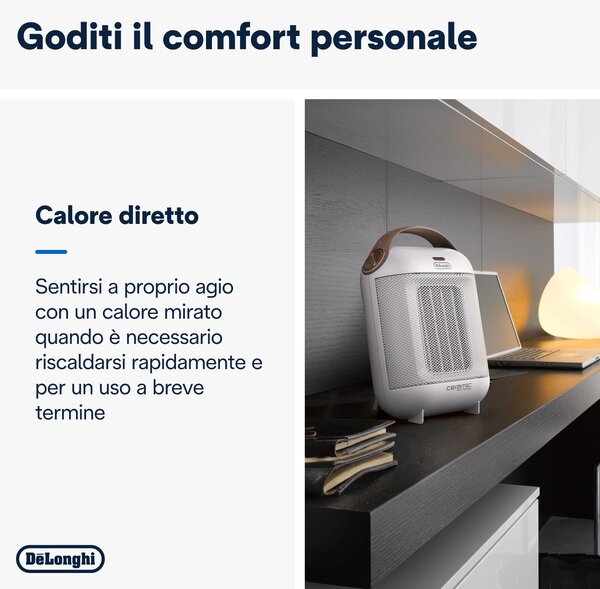 De Longhi Termoventilatore Ceramico Stufa elettrica Caldobagno Potenza 1800 Watt Ventilazione estiva Termostato colore Bianco - HFX30C18.IW Capsule