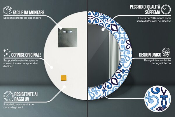 Specchio tondo con decoro Pattern arabo blu fi 50 cm