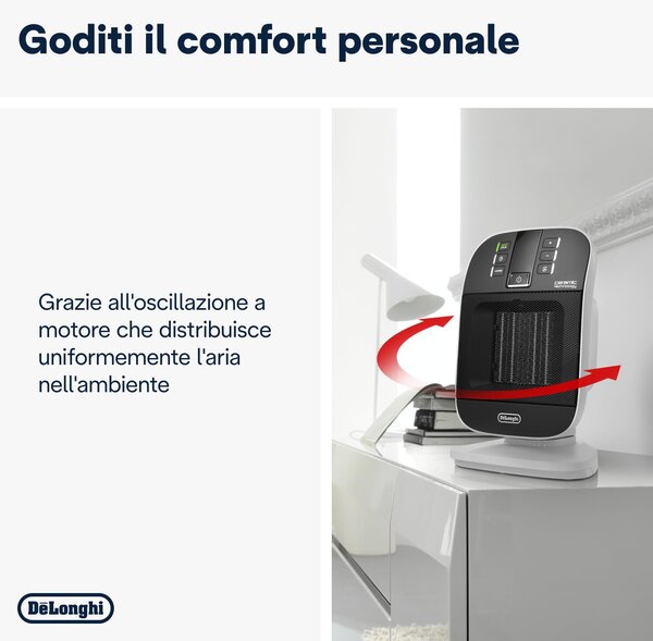 De Longhi Termoventilatore Cermico Stufa Elettrica Caldobagno Potenza 2000 Watt Ventilazione estiva con Timer e Termostato colore Nero / Bianco - H