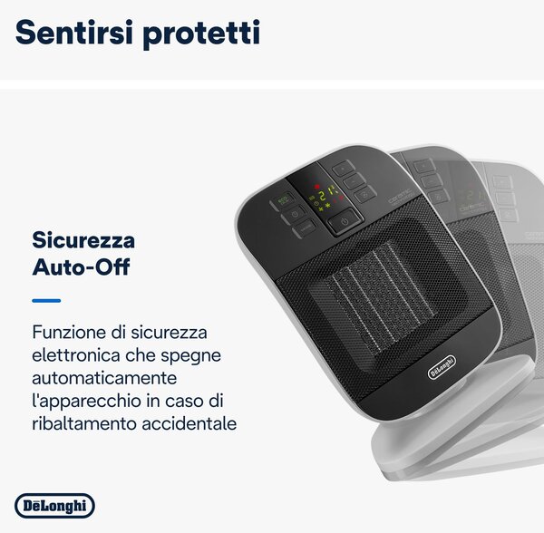 De Longhi Termoventilatore Cermico Stufa Elettrica Caldobagno Potenza 2000 Watt Ventilazione estiva con Timer e Termostato colore Nero / Bianco - H
