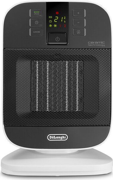 De Longhi Termoventilatore Cermico Stufa Elettrica Caldobagno Potenza 2000 Watt Ventilazione estiva con Timer e Termostato colore Nero / Bianco - H