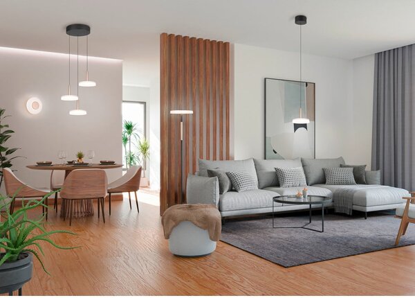 Lampadario LED dimmerabile in nero, bianco e oro con paralume in vetro ø 22 cm Celeste - Trio