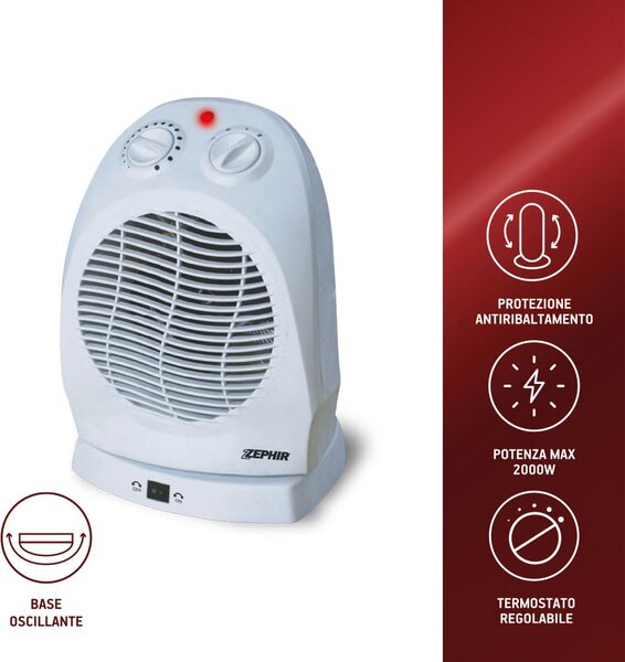 Zephir Termoventilatore Oscillante Stufa elettrica Potenza 2000 Watt Caldobagno colore Bianco - ZTRM6