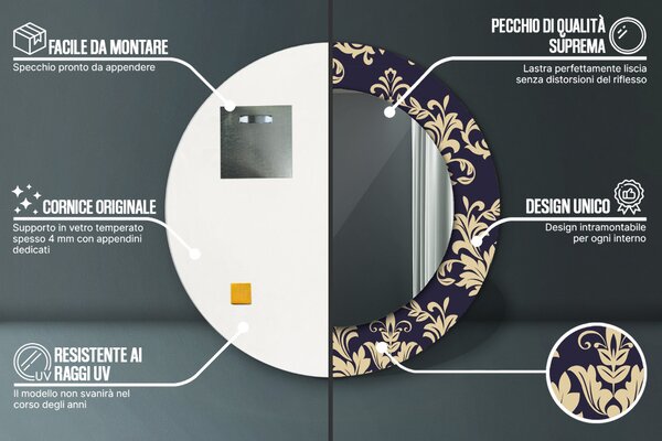Specchio rotondo cornice con stampa Pattern floreale fi 50 cm