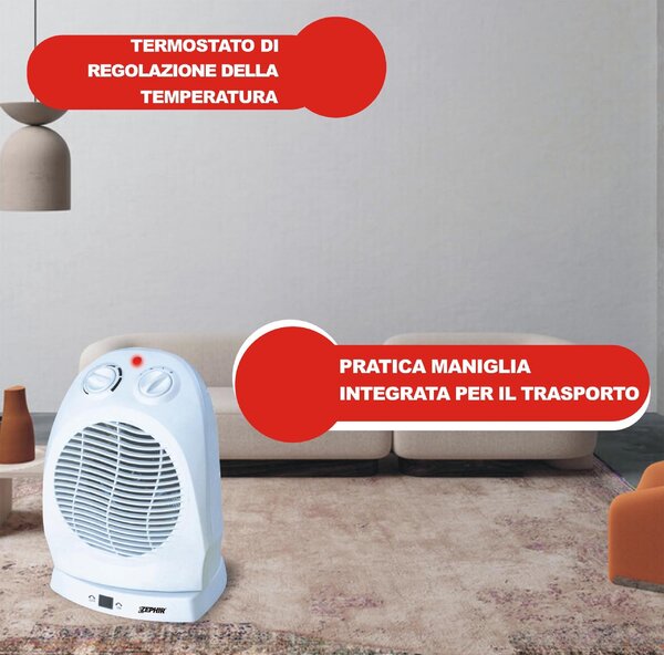 Zephir Termoventilatore Oscillante Stufa elettrica Potenza 2000 Watt Caldobagno colore Bianco - ZTRM6