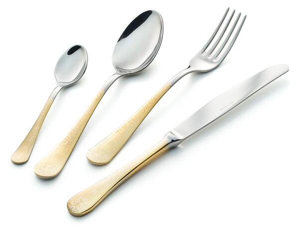 Set Posate HERMITAGE ORO 24 pezzi in acciaio 18/10 lucidate a specchio spessore 2,5 mm in Confezione Vetrina