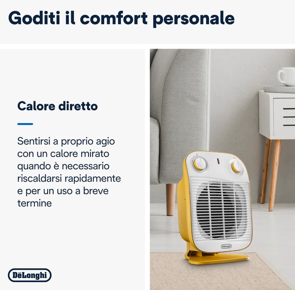 De Longhi Termoventilatore Stufa Elettrica Caldobagno Potenza 2000 Watt con Termostato colore Giallo - HFS50B20.YE