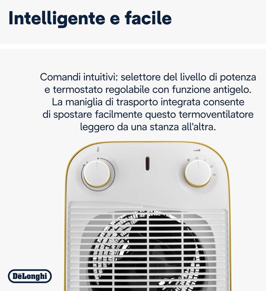 De Longhi Termoventilatore Stufa Elettrica Caldobagno Potenza 2000 Watt con Termostato colore Giallo - HFS50B20.YE