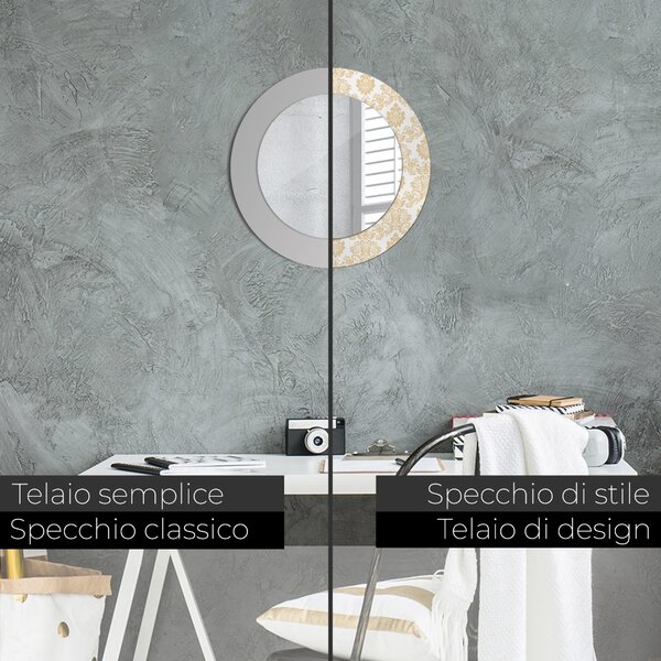 Specchio rotondo cornice con stampa Damask barocco fi 50 cm