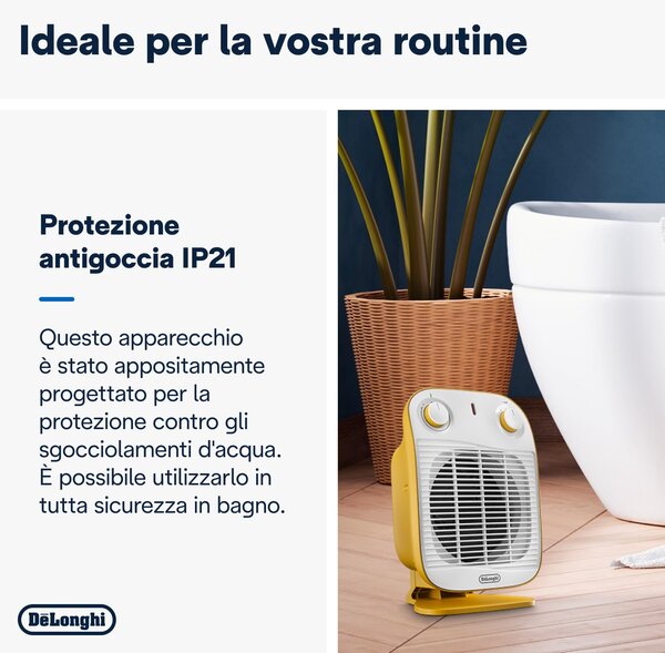 De Longhi Termoventilatore Stufa Elettrica Caldobagno Potenza 2000 Watt con Termostato colore Giallo - HFS50B20.YE