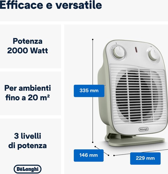 De Longhi Termoventilatore Stufa Elettrica Caldobagno Potenza 2000 Watt con Termostato colore Verde - HFS50B20.GR