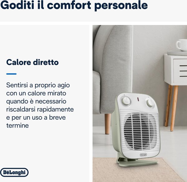 De Longhi Termoventilatore Stufa Elettrica Caldobagno Potenza 2000 Watt con Termostato colore Verde - HFS50B20.GR