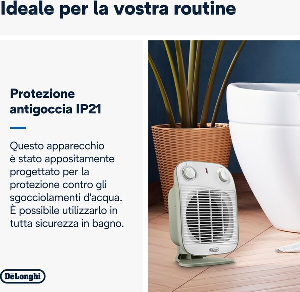 De Longhi Termoventilatore Stufa Elettrica Caldobagno Potenza 2000 Watt con Termostato colore Verde - HFS50B20.GR