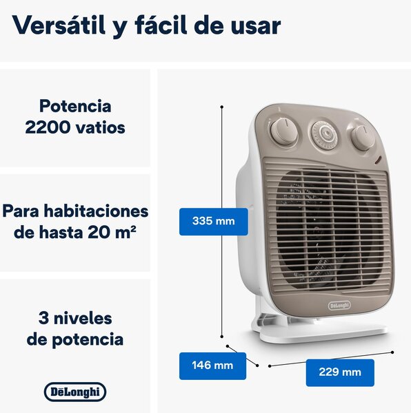 De Longhi Termoventilatore Stufa Elettrica Caldobagno Potenza 2200 Watt con Timer Silenzioso - HFS50D22