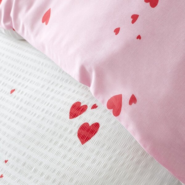 Biancheria da letto bianca/rosa in crêpe per letto singolo 135x200 cm Seersucker Heart – Catherine Lansfield
