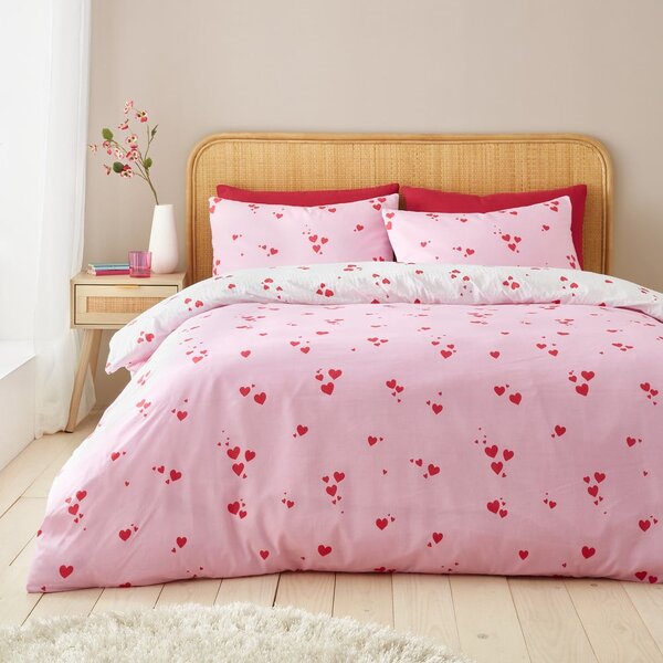 Biancheria da letto bianca/rosa in crêpe per letto singolo 135x200 cm Seersucker Heart – Catherine Lansfield