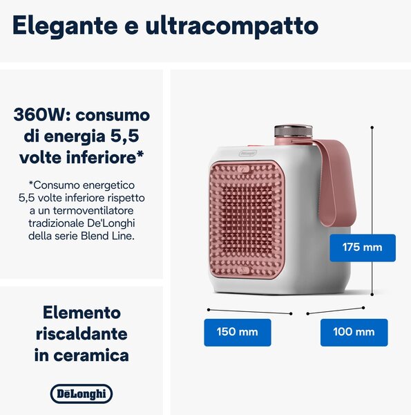 De Longhi Termoventilatore Stufa elettrica da Pavimento Potenza 350 watt colore Rosa - HFX 10B03.PK