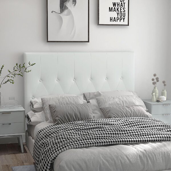 DecHome Testiera Letto Matrimoniale Imbottita con Design a Bottoni in Pelle PU e MDF 160x7x120 cm colore Bianco