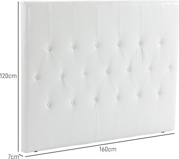DecHome Testiera Letto Matrimoniale Imbottita con Design a Bottoni in Pelle PU e MDF 160x7x120 cm colore Bianco