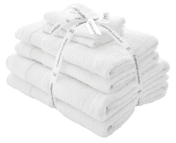 Set di asciugamani per viso e corpo tipo terry bianchi in cotone 6 pz Anti-Bacterial – Catherine Lansfield