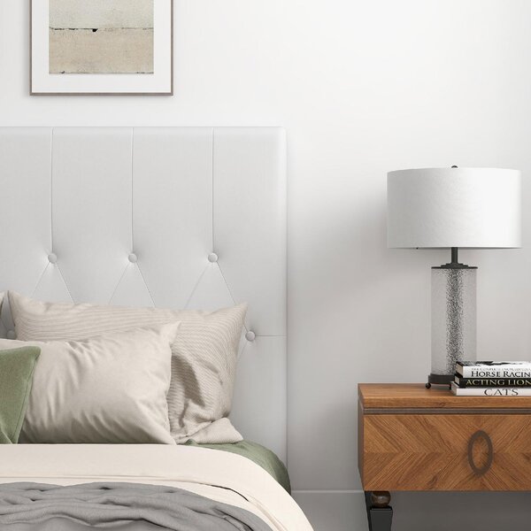 DecHome Testiera Letto Matrimoniale Imbottita con Design a Bottoni in Pelle PU e MDF 160x7x120 cm colore Bianco