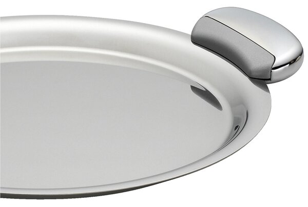Vassoio Rotondo JOINT EME 30 cm in acciaio inox lucido con coperchio inox manicatura in metallo pressofuso finitura lucida e sabbiata
