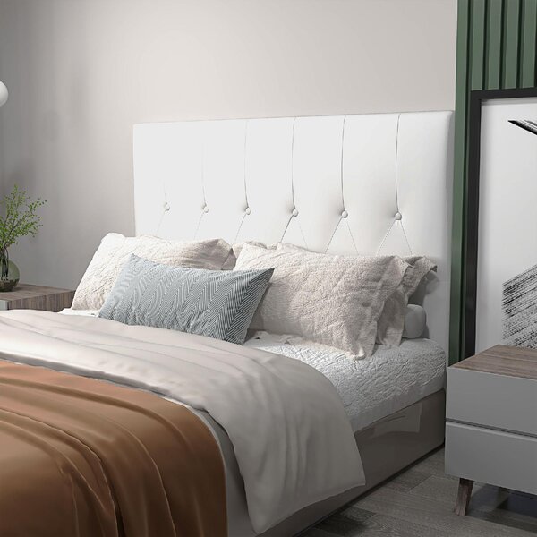 DecHome Testiera Letto Matrimoniale Imbottita con Design a Bottoni in Pelle PU e MDF 160x7x120 cm colore Bianco