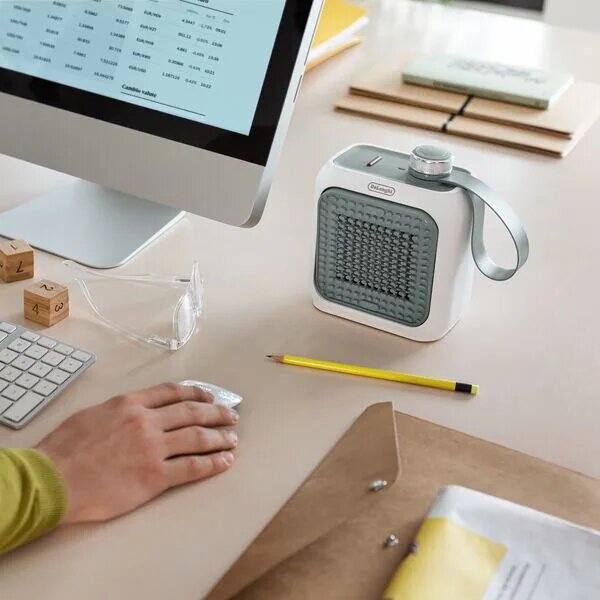 De Longhi Termoventilatore Stufa elettrica da Scrivania 360 Watt colore Bianco e Verde Salvia - HFX10B03.GR Capsule Desk