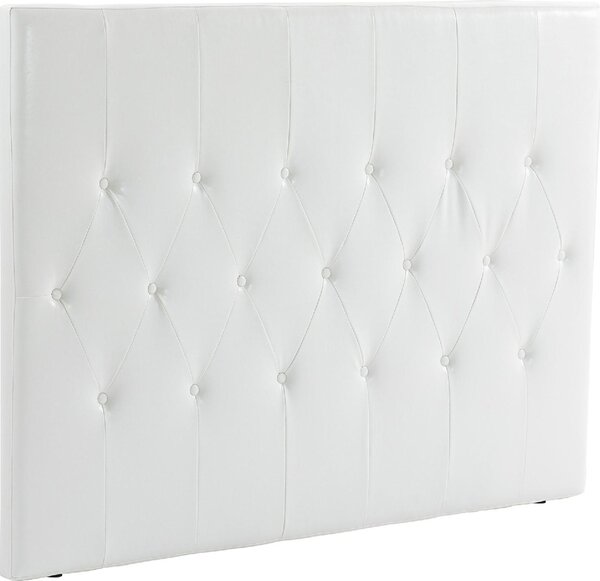 DecHome Testiera Letto Matrimoniale Imbottita con Design a Bottoni in Pelle PU e MDF 160x7x120 cm colore Bianco