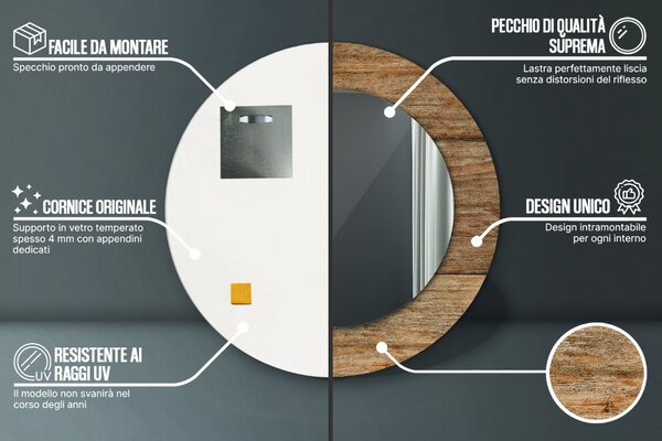 Specchio rotondo stampato Old wood fi 50 cm