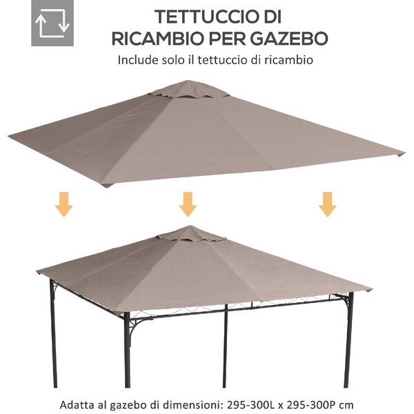 VivaGarden Tetto per Gazebo 3x3 m in Poliestere con Prese d'Aria e Fori di Drenaggio colore Beige