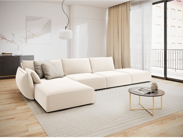 Divano angolare beige (con penisola a sinistra/con chaise lounge) con rivestimento in velluto Vanda – Mazzini Sofas