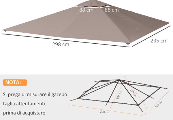 VivaGarden Tetto per Gazebo 3x3 m in Poliestere con Prese d'Aria e Fori di Drenaggio colore Beige
